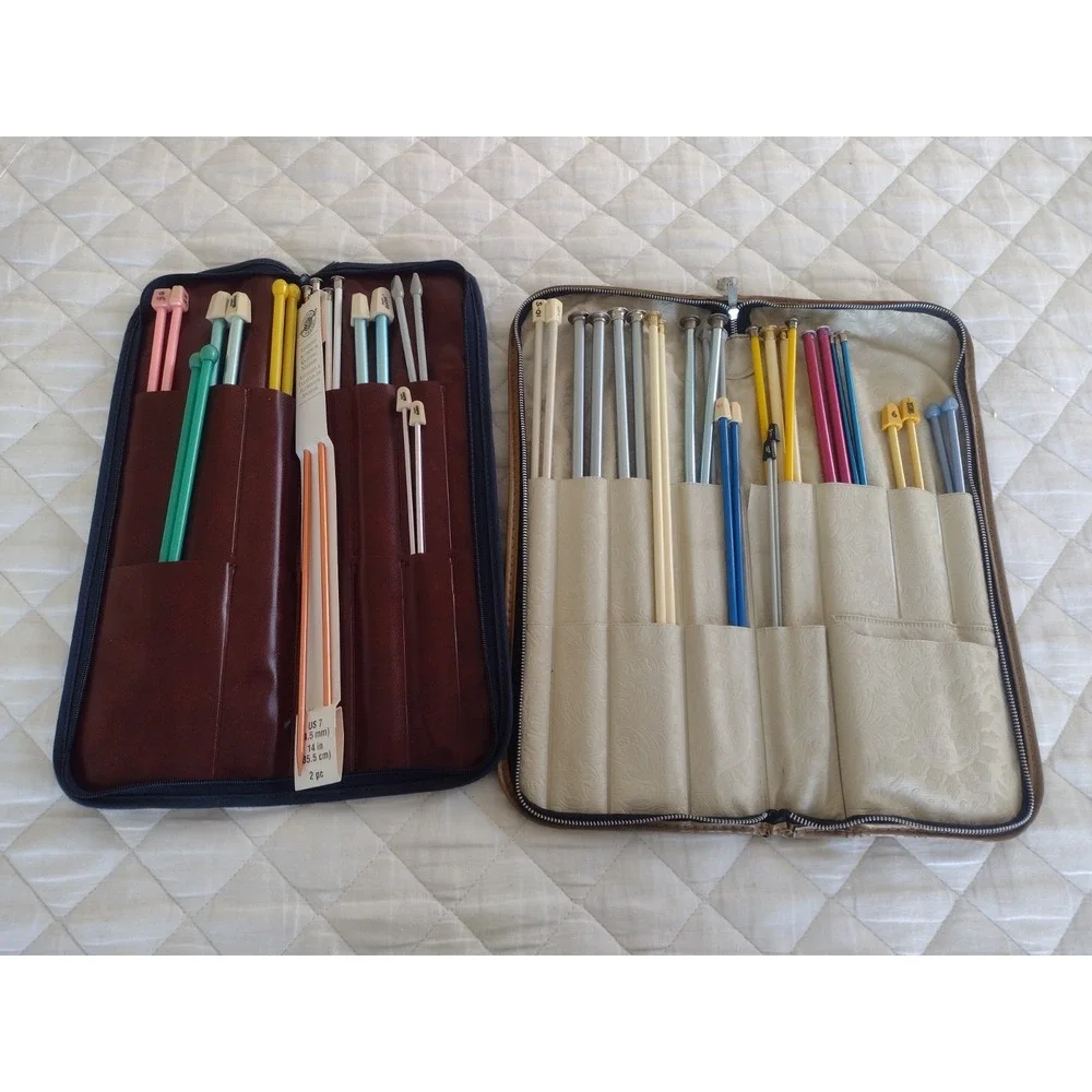 Vtg Knitting Needle Case Lot Of 23 Mixed Sz Craft Supply 70s 80s Floral